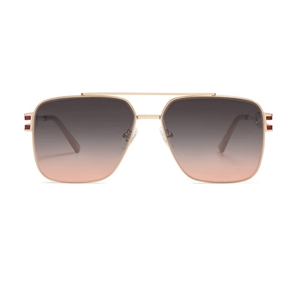 New Square Metal Frame Sunglasses Vintage Double Bridge Flat Lens
